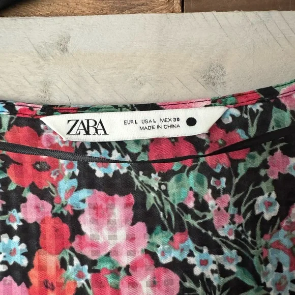 Zara Black and Red Floral Long Sleeve Dress - Picture 2 of 6